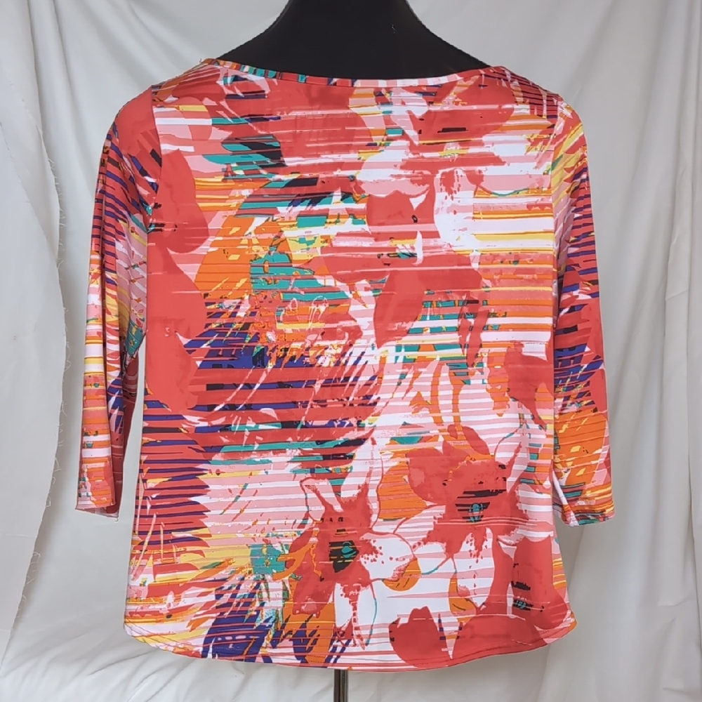 Peck & Peck Vibrant Striped Floral Blouse